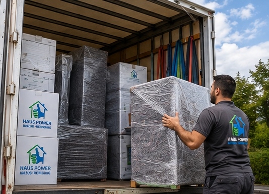 Sorgfältiges Verladen von Möbeln in den Haus Power Lastwagen