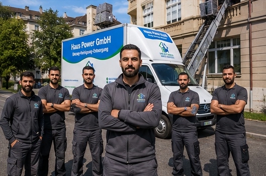 Das Team von Haus Power GmbH vor dem Umzugsfahrzeug